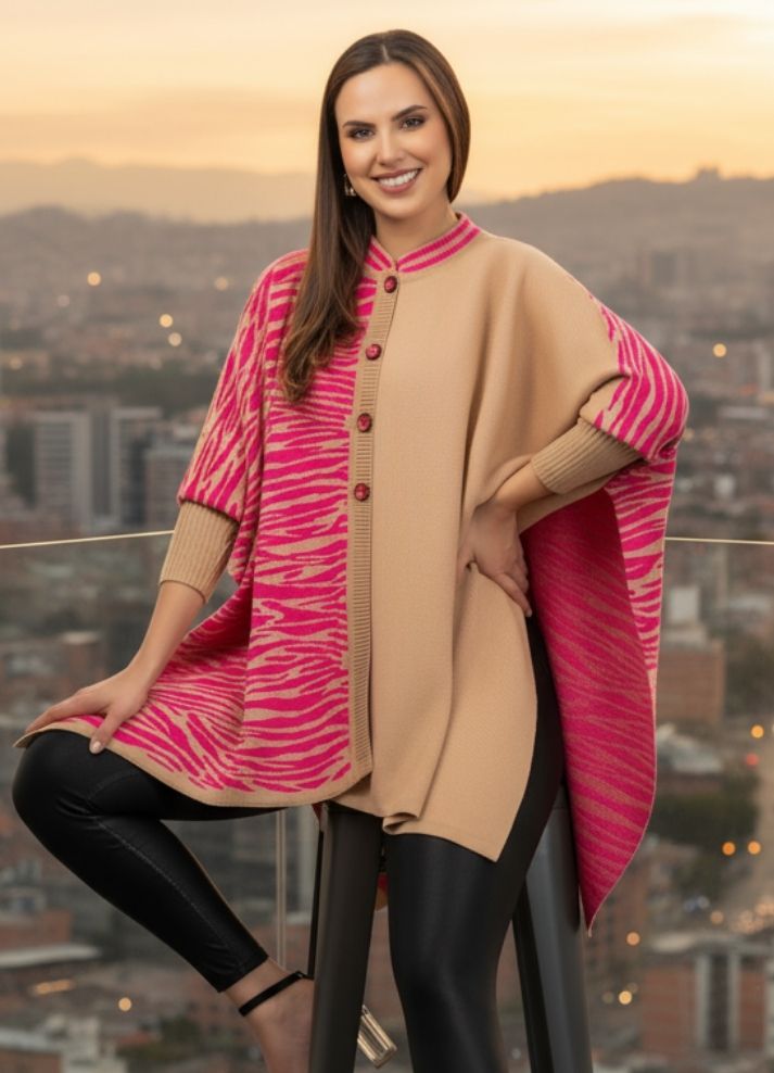 Ruana animal print con botones