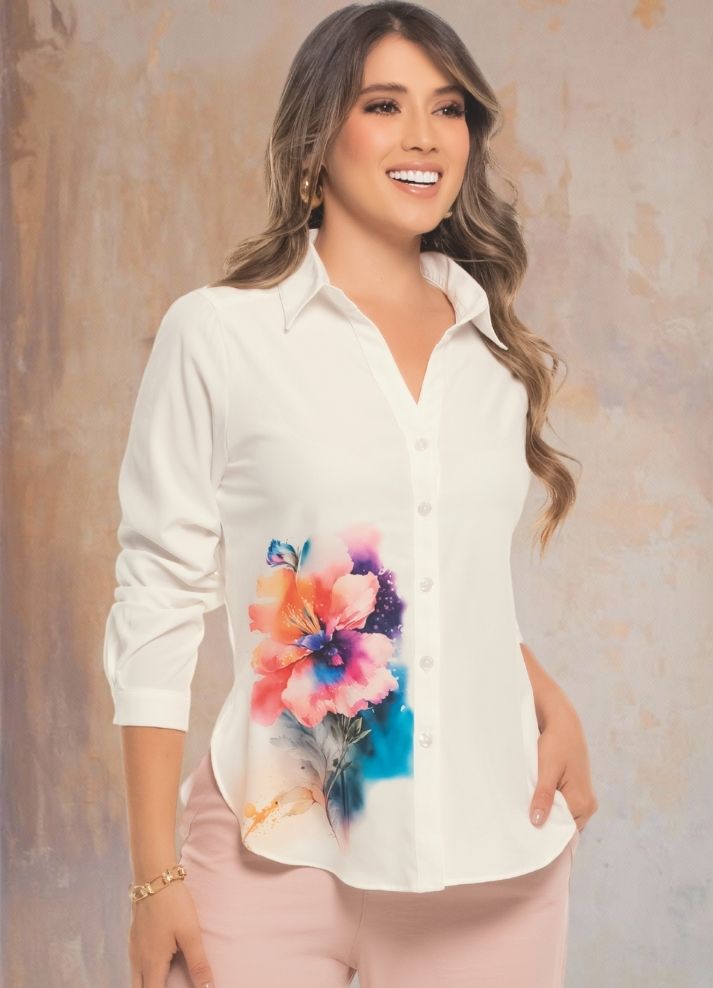 Camisera manga larga con flores - Ropa Colombiana by Victoria Herrera
