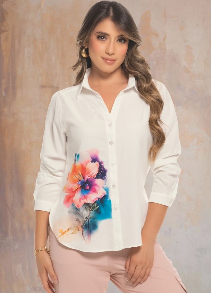 Camisera manga larga con flores - Ropa Colombiana by Victoria Herrera