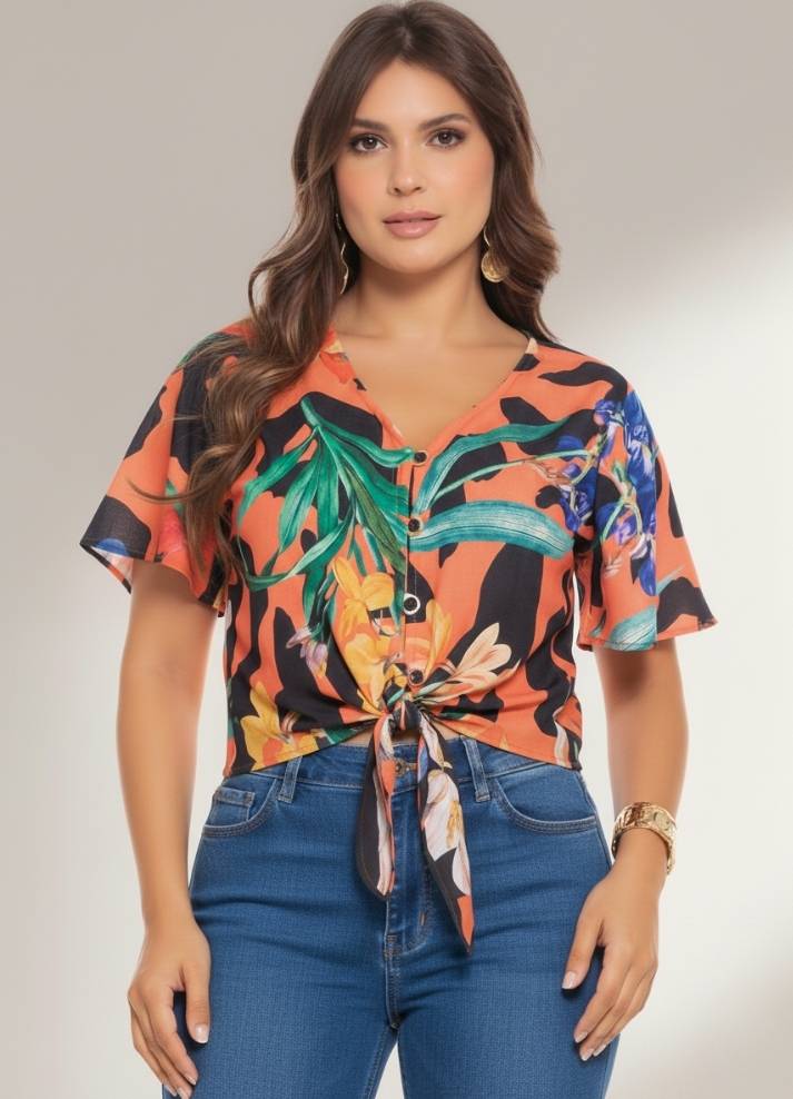 Blusa camisera con amarre