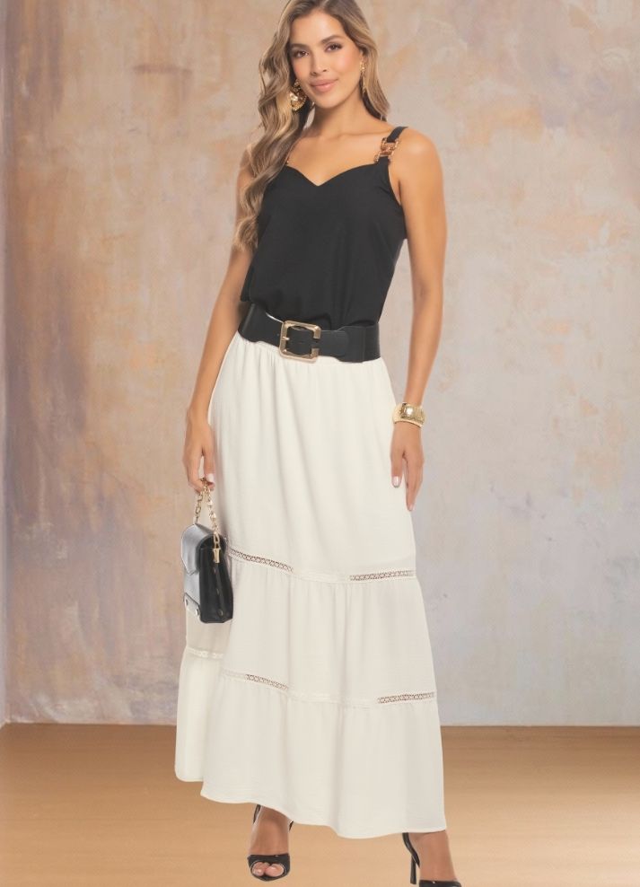 Falda larga escalerilla - Ropa Colombiana by Victoria Herrera