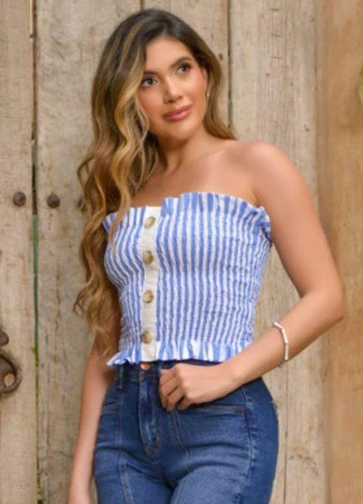 Crop top strapless rayas - Ropa Colombiana by Victoria Herrera