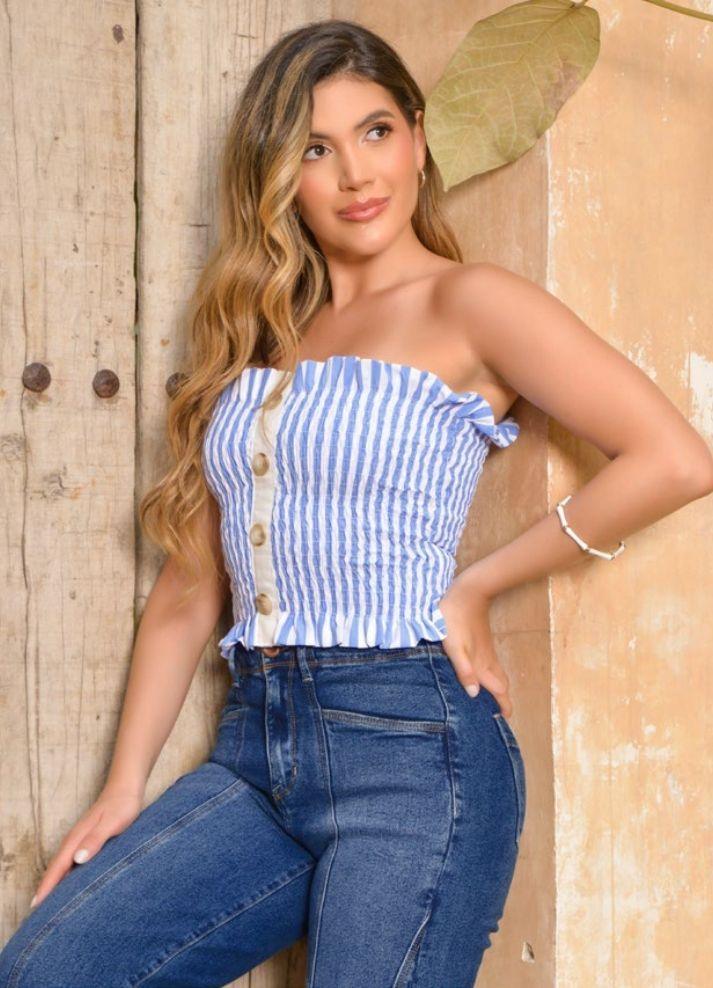 Crop top strapless rayas - Ropa Colombiana by Victoria Herrera