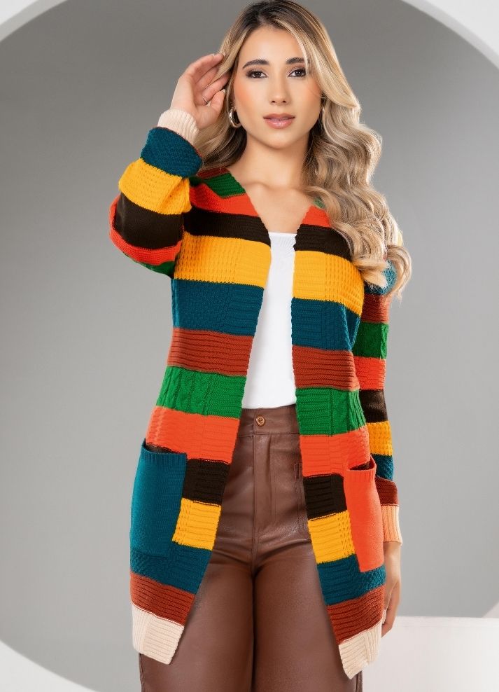 Cárdigan largo de rayas