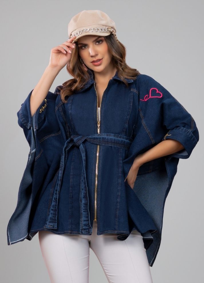 Ruana tipo capa de denim
