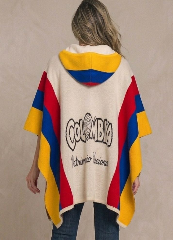 Ruana Colombia con capota para mujer