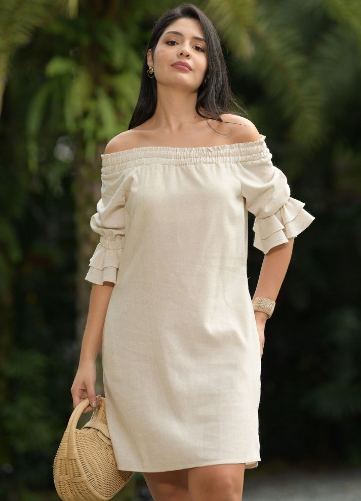 Vestido corto manga 3/4