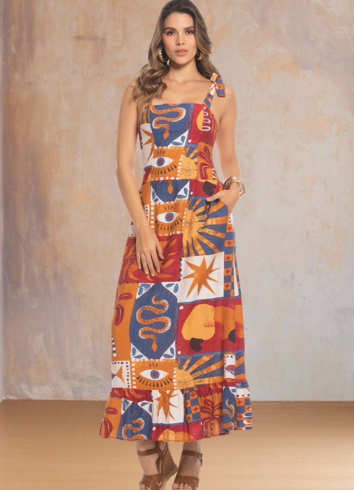 Vestido largo de tirantes estampado