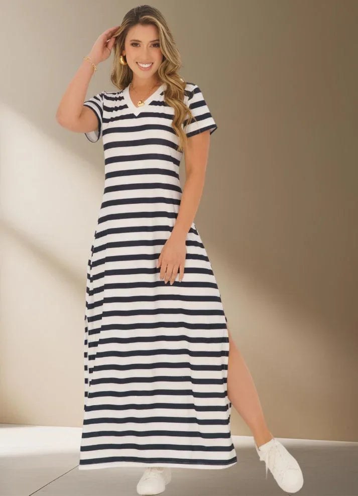 Vestido largo de rayas - Ropa Colombiana by Victoria Herrera