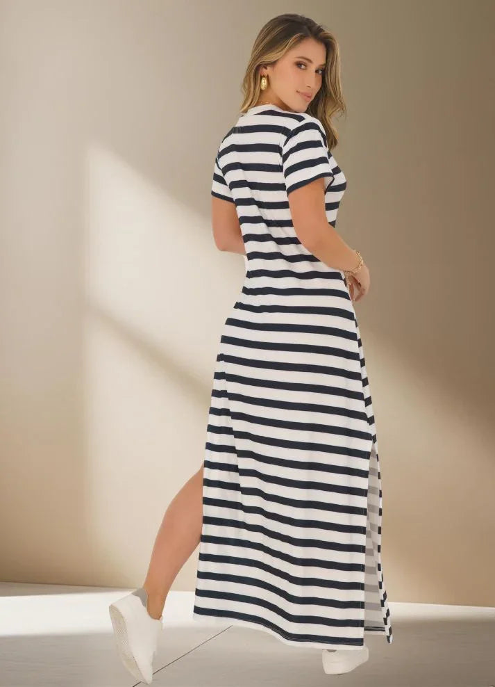 Vestido largo de rayas - Ropa Colombiana by Victoria Herrera