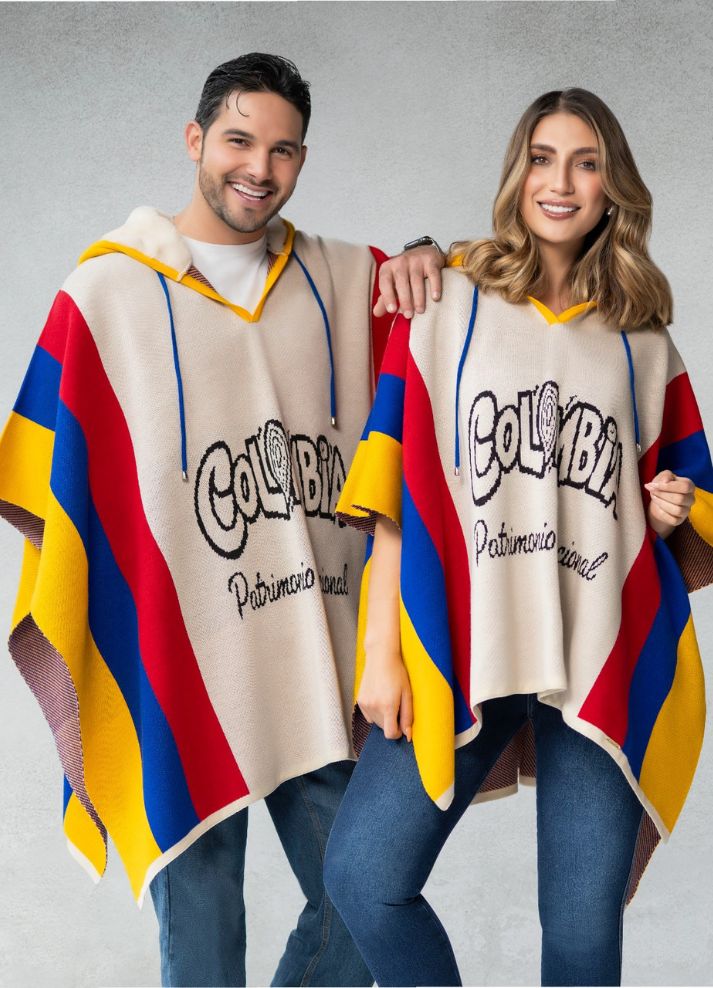 Ruana Colombia con capota para hombre