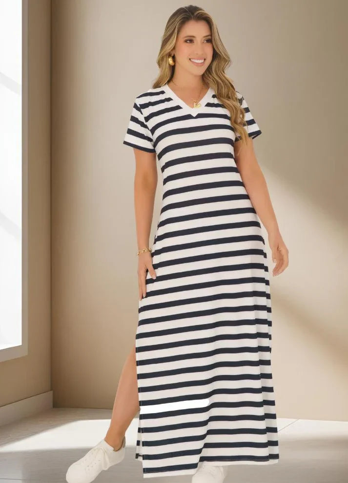 Vestido largo de rayas - Ropa Colombiana by Victoria Herrera