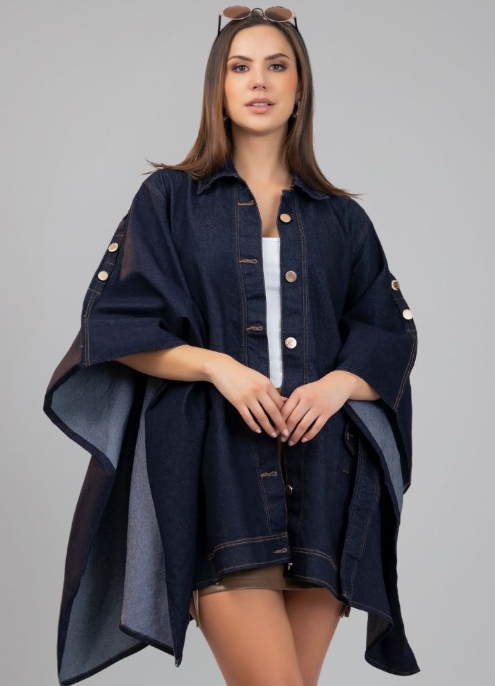 Ruana tipo capa de denim