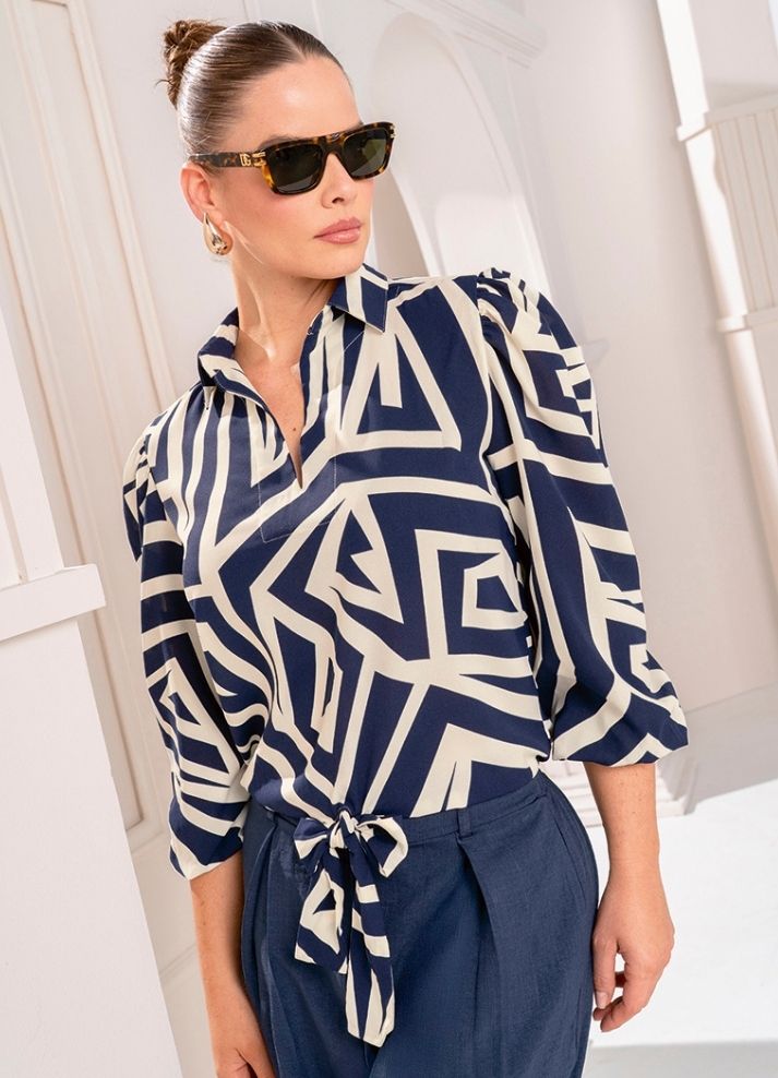 Blusa manga globo estampada - Main Image