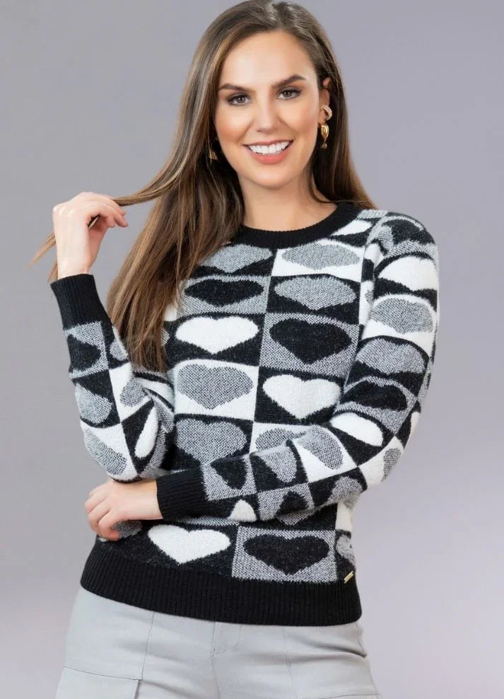 Suéter cuello redondo corazones - Ropa Colombiana by Victoria Herrera