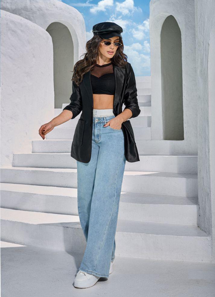 Blazer satinado con solapa - Ropa Colombiana by Victoria Herrera