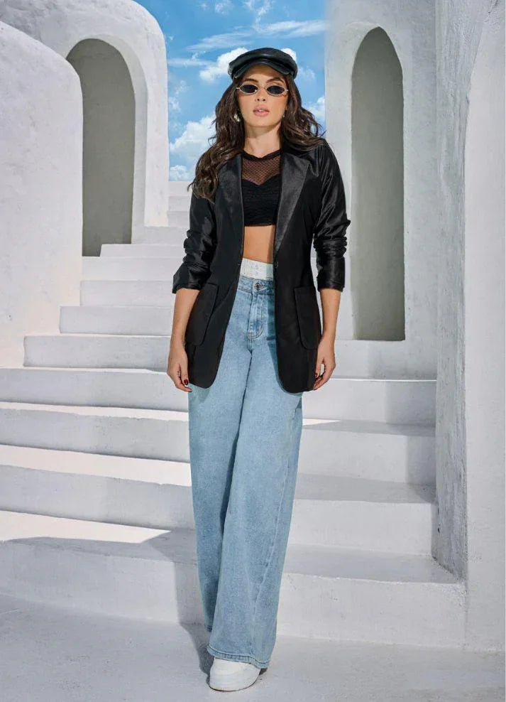 Blazer satinado con solapa - Ropa Colombiana by Victoria Herrera