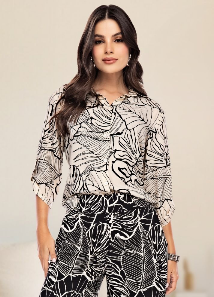 Camisa manga 3/4 estampada