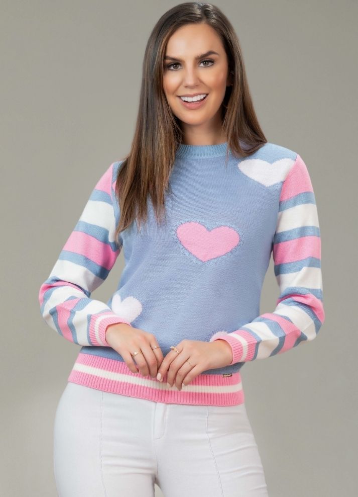 Suéter cuello redondo corazones