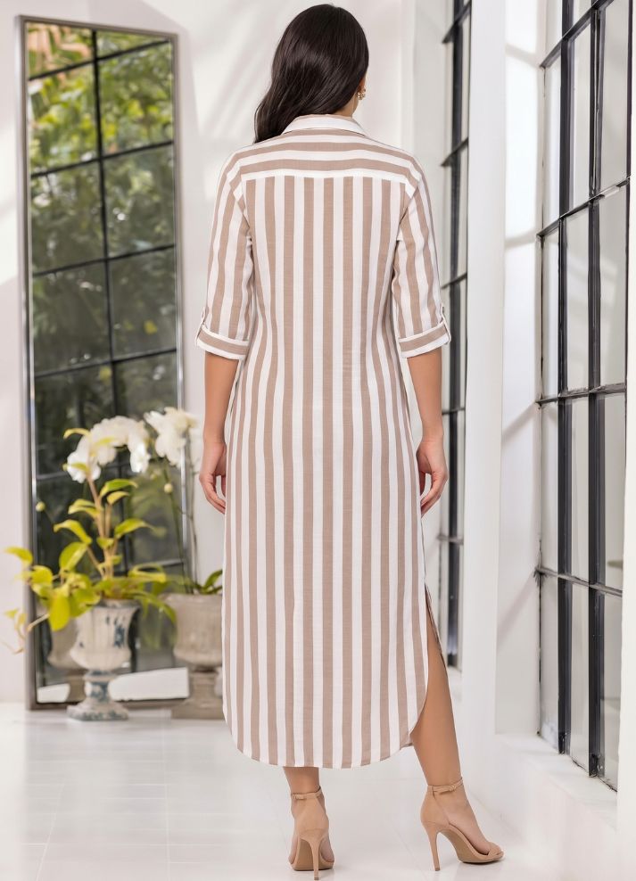 Vestido largo manga 3/4 lino