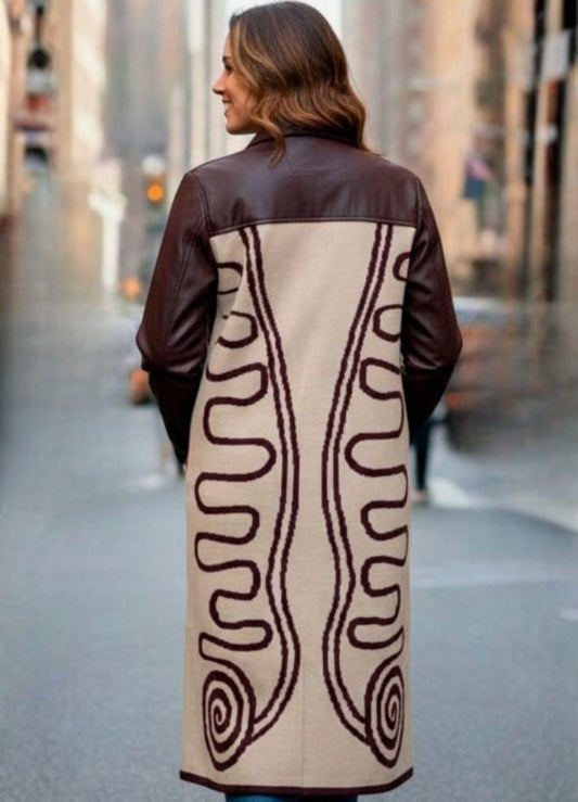 Woven overcoat and faux leather