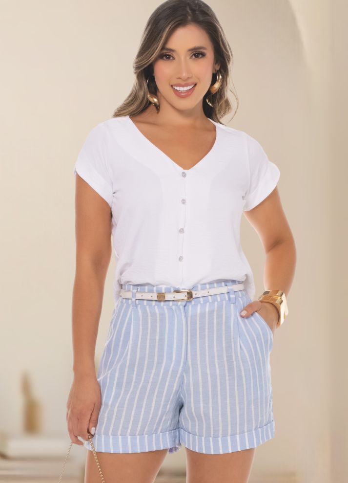 Short rayas tiro alto - Ropa Colombiana by Victoria Herrera