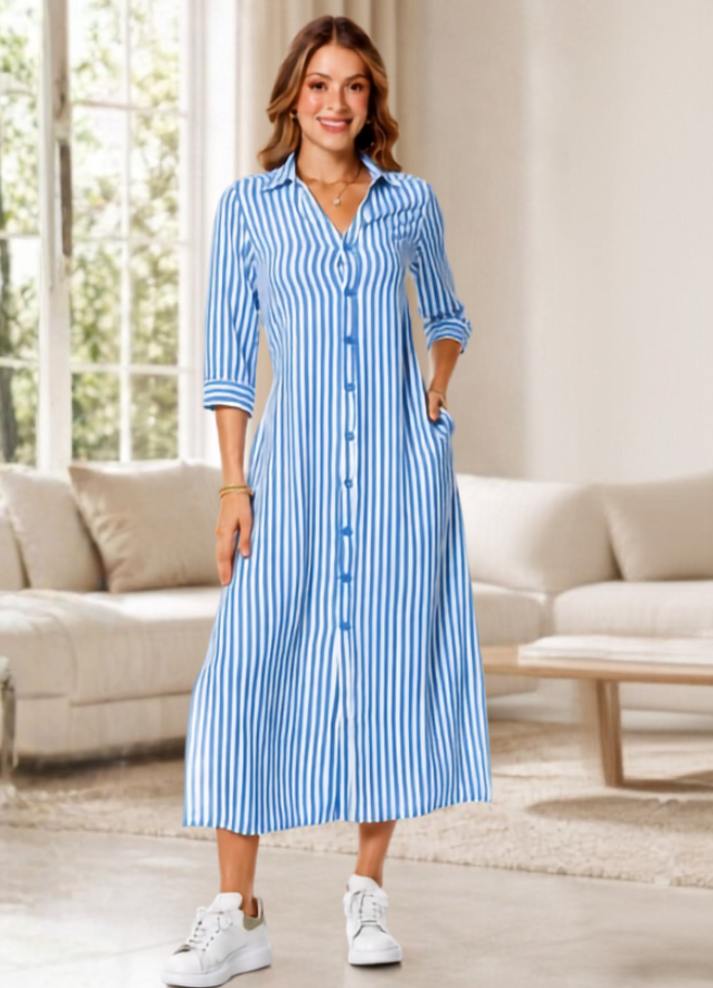 Vestido largo rayas azul claro