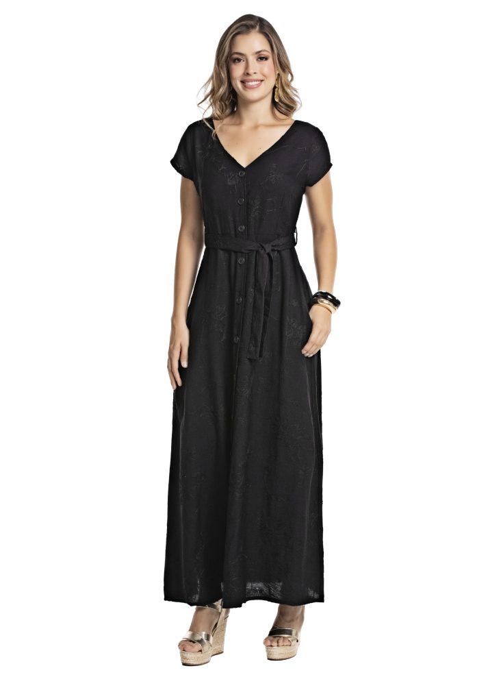 Vestido largo manga corta escote en V