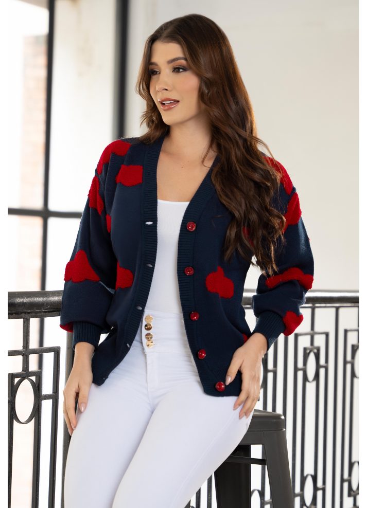 Cardigan tejido en hilo con nubes