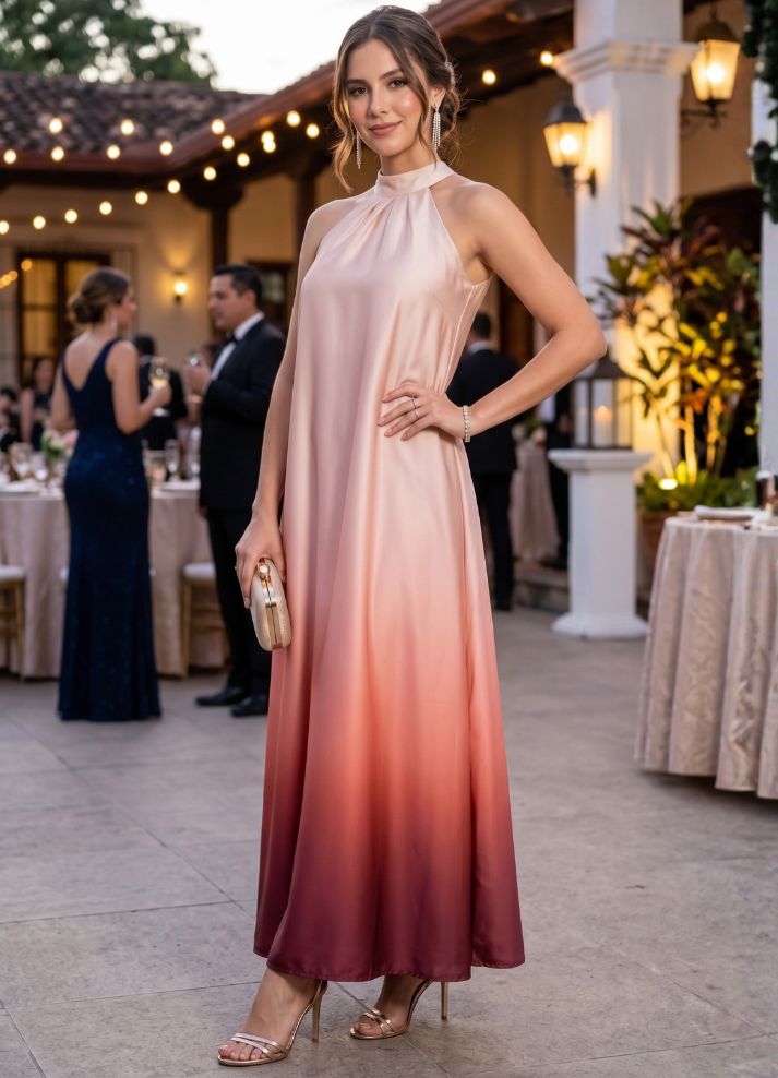 Vestido largo halter degrade
