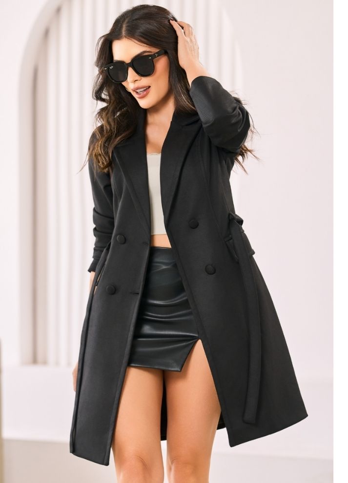 Leathertex lapel collar trench coat