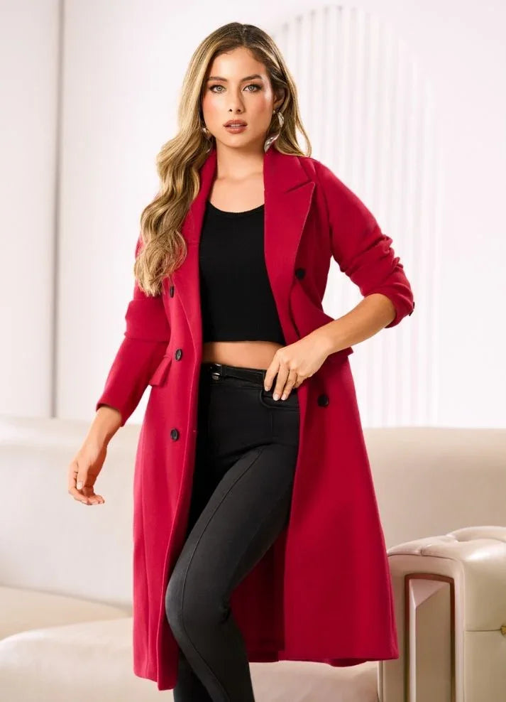 Gabán rojo cuello solapa – Ropa Colombiana by Victoria Herrera