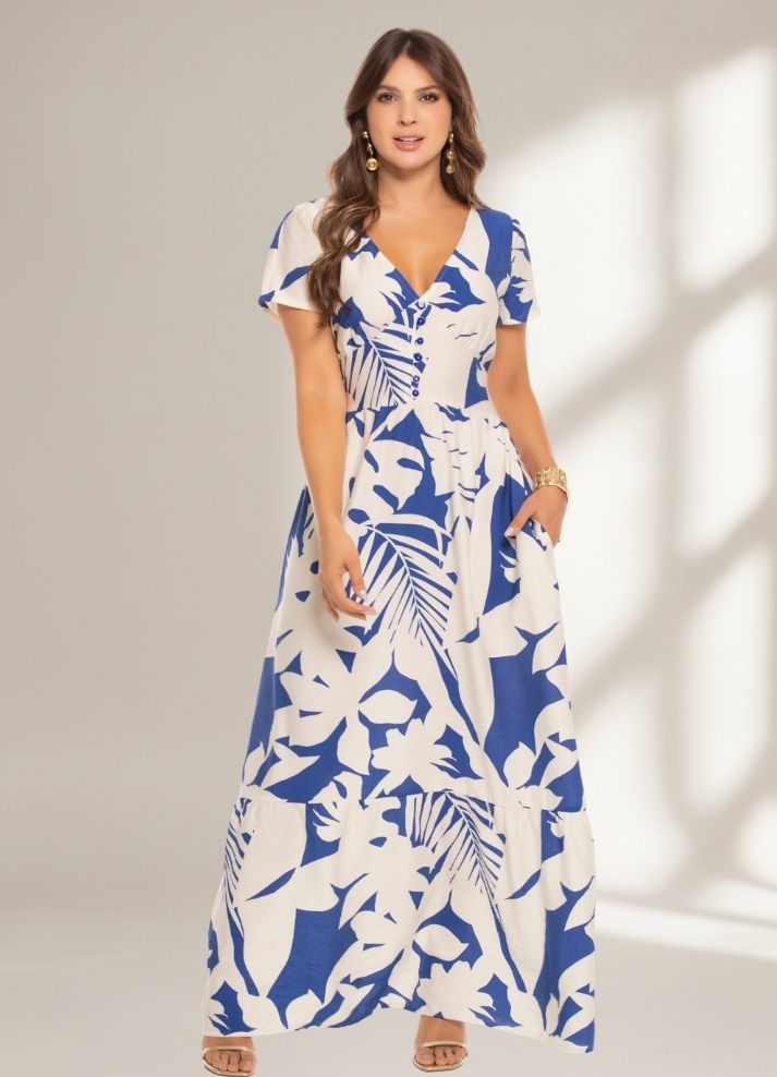 Vestido largo manga corta