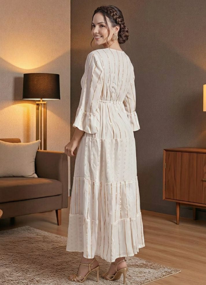Long-sleeved long cotton dress