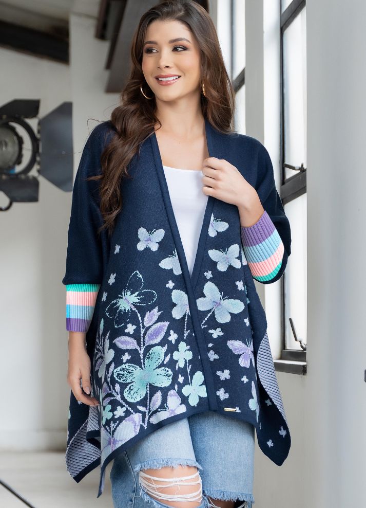 Butterfly-design ruana with sleeves