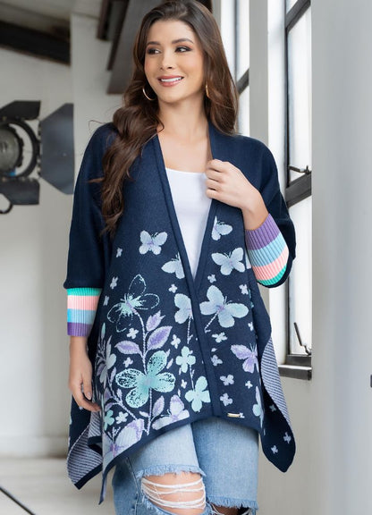 Butterfly-design ruana with sleeves