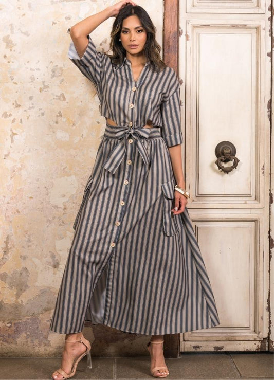 Long 3/4 sleeve striped dress