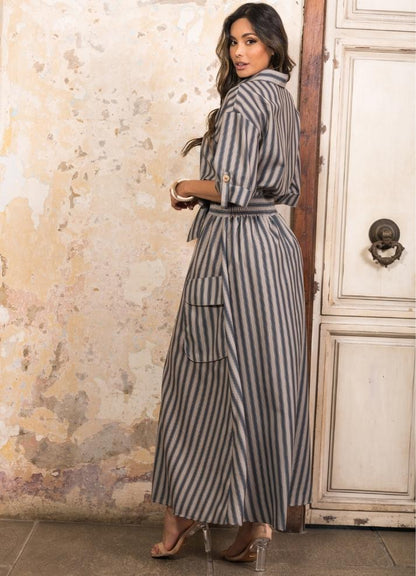 Long 3/4 sleeve striped dress