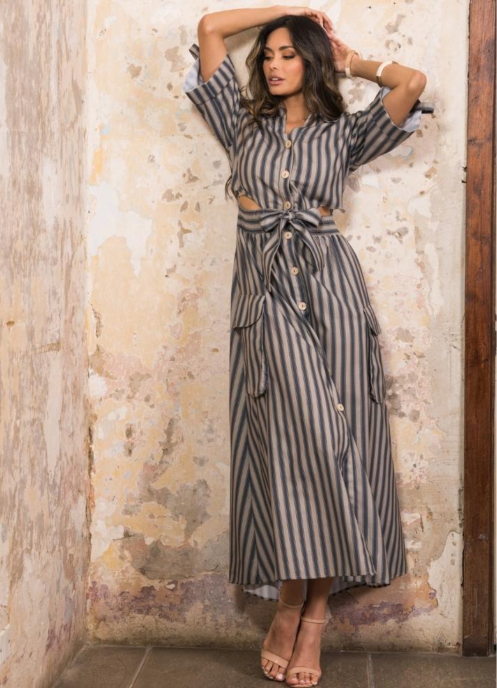 Long 3/4 sleeve striped dress