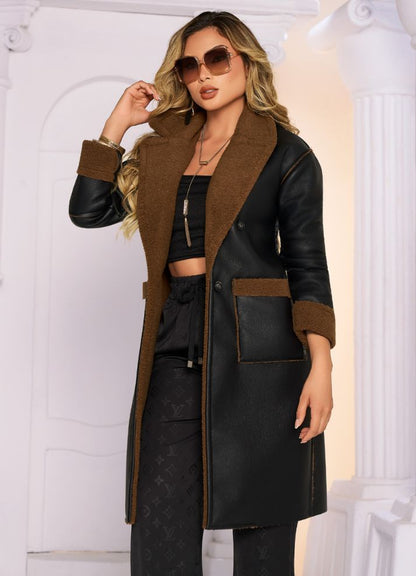 Shearling-lined coat with a notched lapel