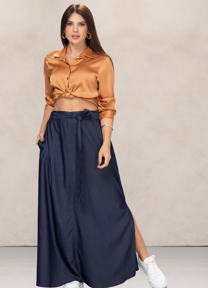 Long chambray skirt