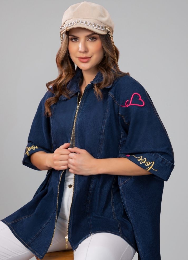 Ruana tipo capa de denim