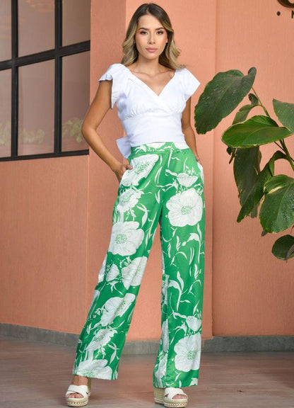 Printed wide leg trousers