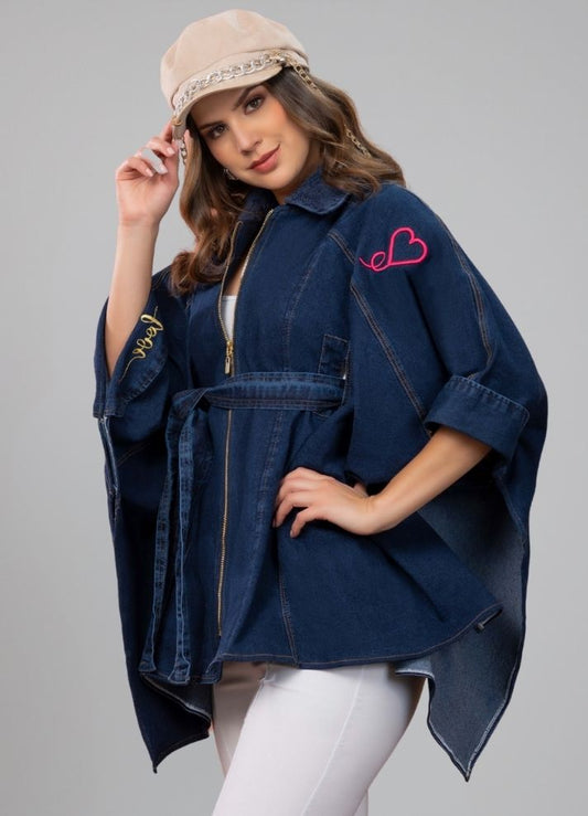 Ruana tipo capa de denim