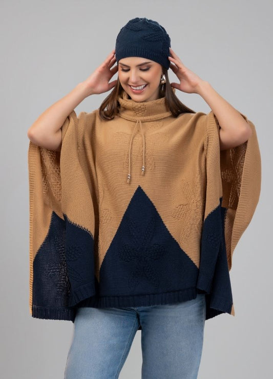 Ruana cuello tortuga y gorro