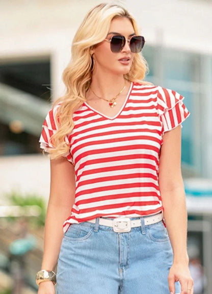 Short-sleeved striped blouse
