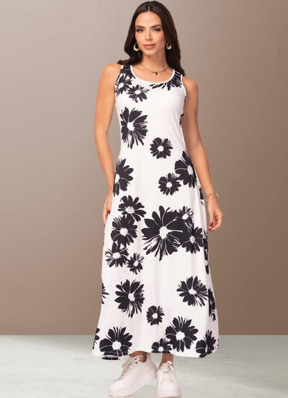 Long black flower dress