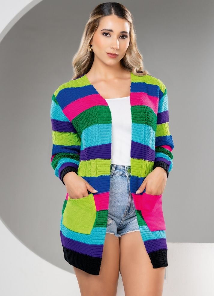 Cárdigan largo de rayas