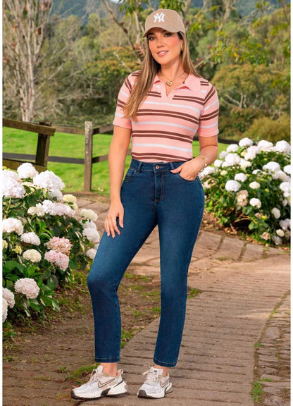 Camiseta tipo polo tejida a Rayas