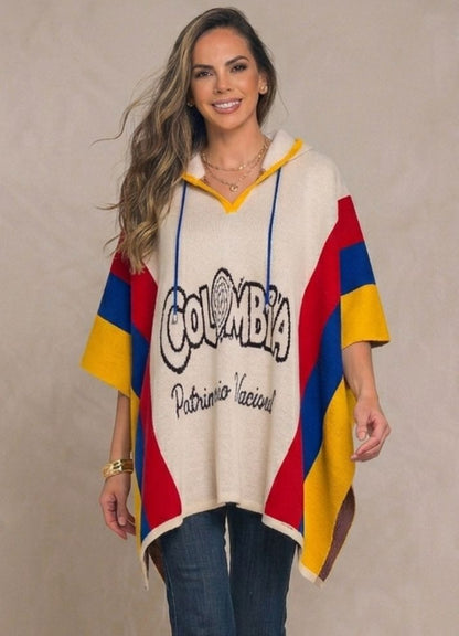 Ruana Colombia con capota para mujer